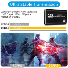 2X Audio Video Capture Card, 4K USB 3.0 Capture Adapter Video Converter for Gaming Streaming Live Broadcast Video