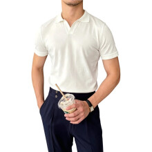 Herrenhemden mit Kragen, Kurzarm, Strickhemd mit V-Ausschnitt, Lässiges Golfhemd, Stilvolles Oberteil im Vintage-Stil Weiß L