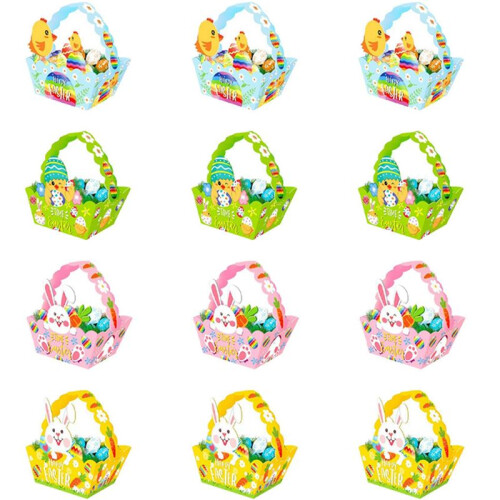 Easter Baskets with Handle,Paper Easter Party Easter Egg Hunt Activities Basket for Children Crafts,Easter Gifts Baskets
