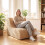 Curved Floor Sofa, Machine-Washable Cover, Beige 1