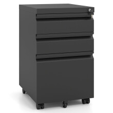 Rolling Metal Filing Cabinet, Lockable, 3 Drawers, A4