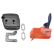 Chainsaw Exhaust Muffler with Support Gasket Plate for 61 66 162 266 268 & Chain Clutch Side Cover Brake Assy