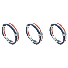 3X Jewelry Bracelet, France French Flag Bracelet, Alloy, White Red- (Width 14 Mm, Length 23 Cm)