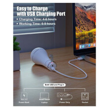 Lampadina Ricaricabile Tramite USB con Telecomando per Interruzione di Corrente Domestica, Lampadina un LED Sospesa con Gancio per Esterni, Confezione