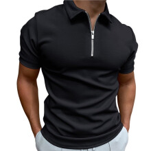 Mens Half Zip Shirt Casual Short Sleeve Slim Fit Short Sleeve Collared T Shirt Classic Fit Shirts Black M