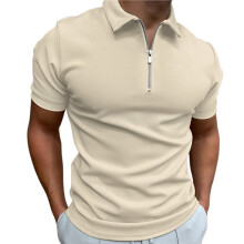 Mens Half Zip Shirt Casual Short Sleeve Slim Fit Short Sleeve Collared T Shirt Classic Fit Shirts Khaki XL