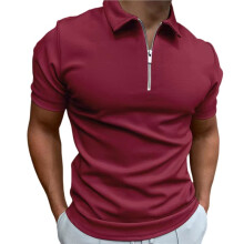 Mens Half Zip Shirt Casual Short Sleeve Slim Fit Short Sleeve Collared T Shirt Classic Fit Shirts Wine Red XXL