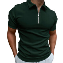 Mens Half Zip Shirt Casual Short Sleeve Slim Fit Short Sleeve Collared T Shirt Classic Fit Shirts Dark Green 4XL