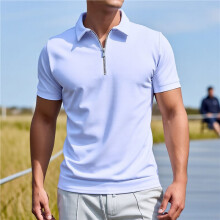 Mens Half Zip Shirt Casual Short Sleeve Slim Fit Short Sleeve Collared T Shirt Classic Fit Shirts Light M