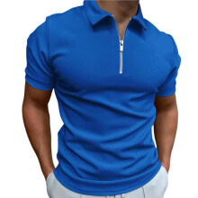 Mens Half Zip Shirt Casual Short Sleeve Slim Fit Short Sleeve Collared T Shirt Classic Fit Shirts Royal 4XL