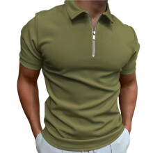 Mens Half Zip Shirt Casual Short Sleeve Slim Fit Short Sleeve Collared T Shirt Classic Fit Shirts Army Green XXXL
