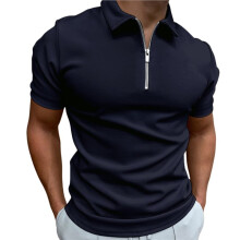 Mens Half Zip Shirt Casual Short Sleeve Slim Fit Short Sleeve Collared T Shirt Classic Fit Shirts Navy XXL
