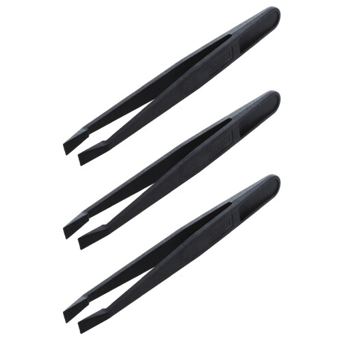 3X Manual Tool Black Plastic Flat Tip Anti-Static Tweezers
