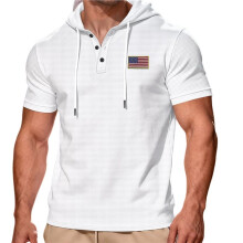 Heren Hoodies Pullover Casual Korte Mouwen Trekkoord Wafel Gebreide Hoodie Sweatshirt Wit XL