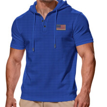 Heren Hoodies Pullover Casual Korte Mouwen Trekkoord Wafel Gebreide Hoodie Sweatshirt Koninklijk Blauw XXL
