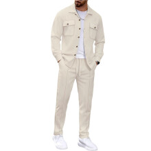 Heren Sweatsuits 2-Delige Set Jas Top en Casual Broek Set Herfstmode Sweatsuits Kaki L