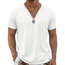 Heren Muscle T-Shirts V-Hals Slim Fit Workout Shirt Korte Mouwen Longline Gym Atletische T-Shirts Wit S
