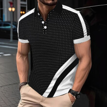 Heren T-Shirts Korte Mouw Casual T-Shirt Kleurblok Slim Fit Zomer Kraag voor Shirts Zwart XXL