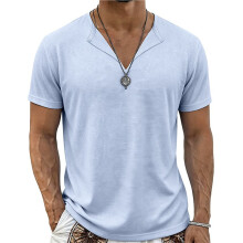 Heren Muscle T-Shirts V-Hals Slim Fit Workout Shirt Korte Mouwen Longline Gym Atletische T-Shirts Lichtblauw S