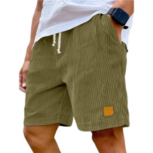 Men'S Corduroy Shorts, Elastic Waist Drawstring Vintage Casual Shorts Army Green XXXL