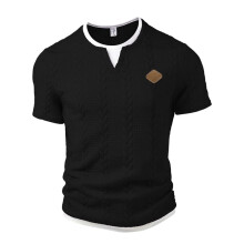 Män Kortärmad T-Shirt Avslappnad Crewneck Slim Fit Tröja Pullover Svart L