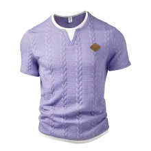 Män Kortärmad T-Shirt Avslappnad Crewneck Slim Fit Tröja Pullover Lila M
