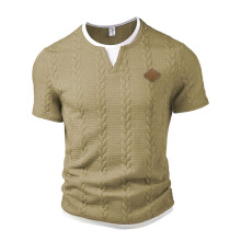 Män Kortärmad T-Shirt Avslappnad Crewneck Slim Fit Tröja Pullover Kaki M