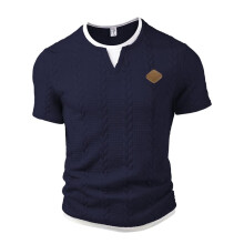 Män Kortärmad T-Shirt Avslappnad Crewneck Slim Fit Tröja Pullover Mörkblå XXXL