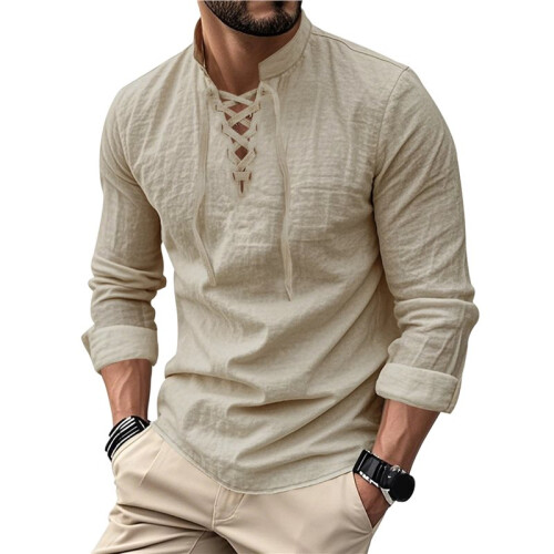 Herren-Langarmhemd mit Spitze Khaki L