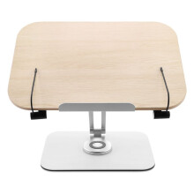 Book Stand for Reading, Adjustable Bracket with 360 Rotating Base & Page Clips, Foldable Desktop