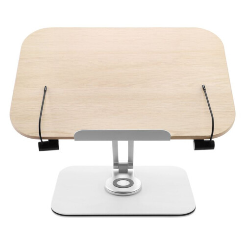 Book Stand for Reading, Adjustable Bracket with 360 Rotating Base & Page Clips, Foldable Desktop
