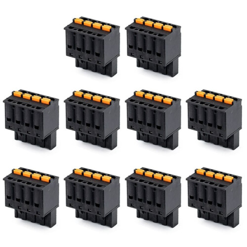 10Pcs Press Spring Type 2EDGKD5.08mm Quick Terminal Solder Free Plug Female Black 4p