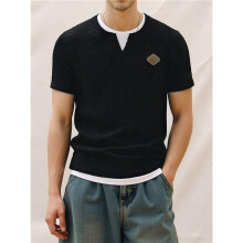 Mannen Korte Mouw T-Shirts Casual Crewneck Slim Fit Shirt Pullover Zwart M