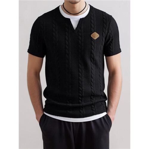Herren Kurzarm-T-Shirt, Lässig, Rundhalsausschnitt, Slim Fit, Pullover Schwarz M 2