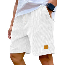Men'S Corduroy Shorts, Elastic Waist Drawstring Vintage Casual Shorts White M