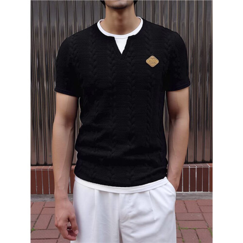 Herren Kurzarm-T-Shirt, Lässig, Rundhalsausschnitt, Slim Fit, Pullover Schwarz M 1