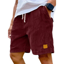 Men'S Corduroy Shorts, Elastic Waist Drawstring Vintage Casual Shorts Wine Red M