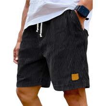 Men'S Corduroy Shorts, Elastic Waist Drawstring Vintage Casual Shorts Black XL
