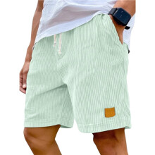 Men'S Corduroy Shorts, Elastic Waist Drawstring Vintage Casual Shorts Light Green L