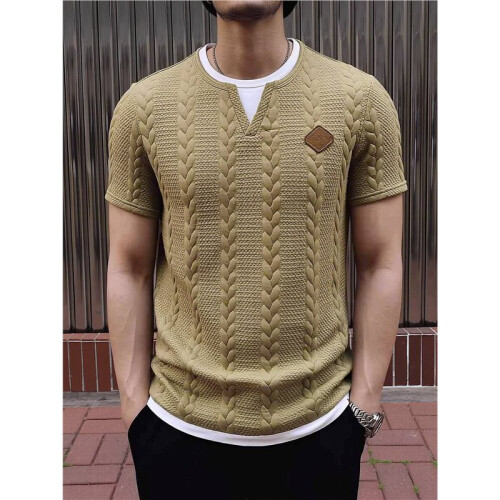 Herren Kurzarm-T-Shirt, Lässig, Rundhalsausschnitt, Slim Fit, Pullover Khaki M 1