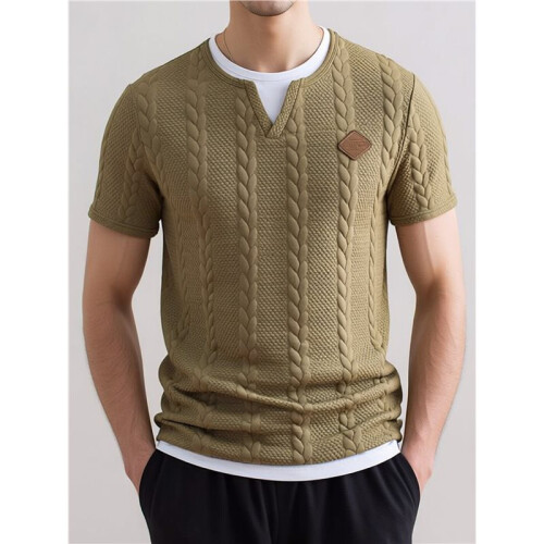 Herren Kurzarm-T-Shirt, Lässig, Rundhalsausschnitt, Slim Fit, Pullover Khaki M 2