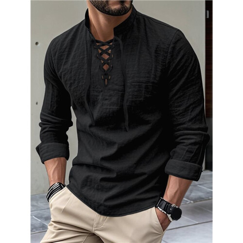 Herren-Langarmhemd mit Spitze Schwarz XL 1