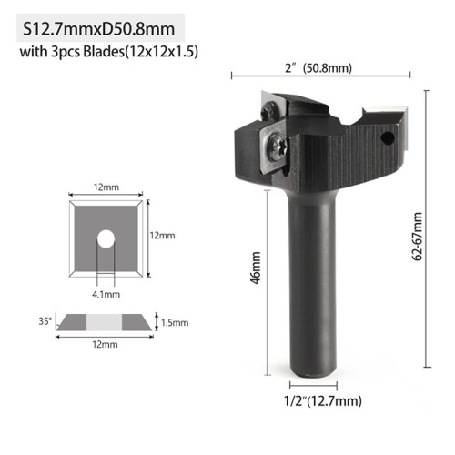 Shank Replaceable Blade Planing Bit Milling Cutter Insert-Style Spoilboard CNC Surfacing Router Bits for Wood 8mm 2