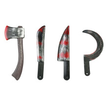 4Pc Halloween Plastic Fake Bloody Props Weapon Knife Ax Cleaver Sickle Role-Playing Horror Toy Halloween Party DIY
