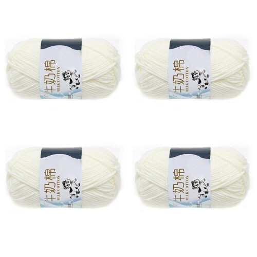 4 Group Milk Cotton Wool Yarn for Hand Knitting Soft(White) Rough About 2.5mm