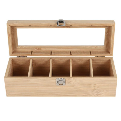 Multifunctional Bamboo System Tea Bag Jewelry Organizer Storage Box 5 Compartments Tea Box Organizer Sugar Container