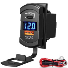 Car Rocker Outlet,36W QC3.0 USB-A & 55W PD USB-C Charger Socket with LED Voltmeter for 12V/24V RV Boat Motorcycle