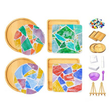 4 Sets DIY Mosaic Kits for Adults - Graduation Birthday Gifts Glass Mosaic Tiles for Crafts with Wooden Coasters