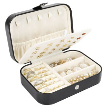 Doppellagiger Reise-Schmuck-Organizer Aus PU-Leder, Tragbares Kleines Reise-SchmuckkäStchen für Frauen und MäDchen, Schwarz