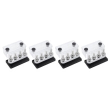 4X 600A Sammelschiene 4-Bolzen (3/8 Zoll) M10 Hochstrom-Kupfer-Sammelschienen-Anschlussblock Marine 12V 24V 48V mit Abdeckung (Schwarz)